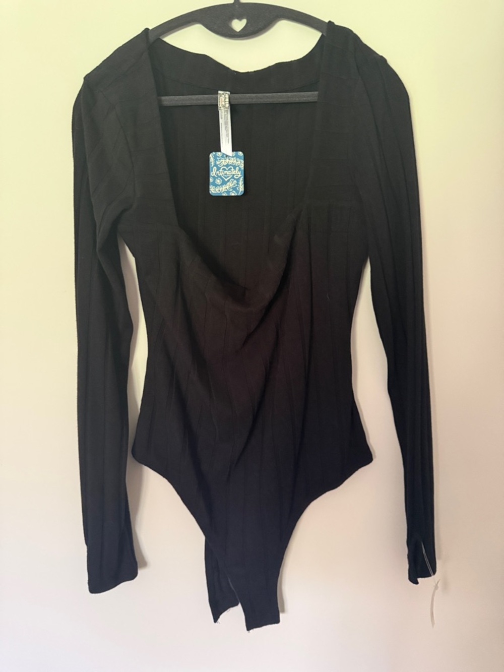 Free People Black Long Sleeve Ribbed Bodysuit